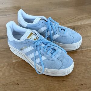 Adidas Light Blue Suede Sneakers with White Stripes